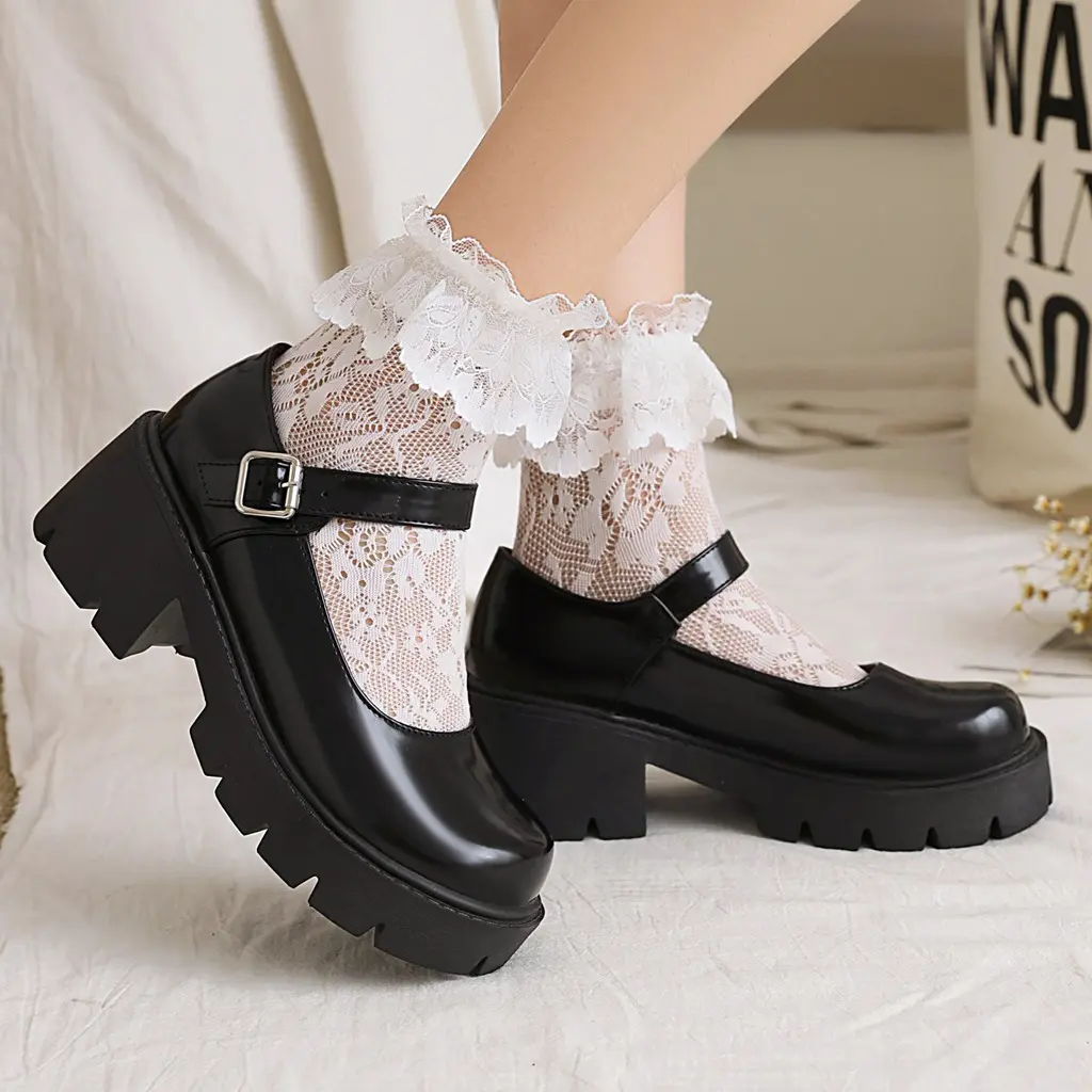 Women's Mary Jane Footwear - Stylish Classic Round Toe Platform, 3.5cm Low Chunky Heel, Ankle Strap with Rubber Buckle, 90s Retro Preppy Casual Shoes for Everyday or Wedding Wear