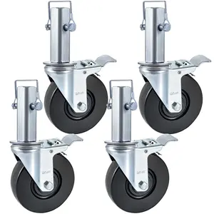 VEVOR 4 Pack 5" Heavy Duty Scaffolding Rubber Swivel Caster With Dual Locking 1.25" Square Stem 440LBS Capacity Per Wheel