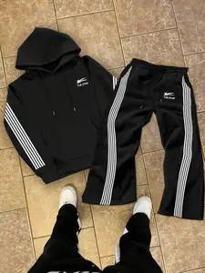 Men's Colorblock Striped Side Stripe Pocket Hoodie & Drawstring Waist Sweatpants Set, Outfit, Regular Fit Casual Long Sleeve Drawstring Hooded Jersey Sweatshirt & Pocket Jogger Pants, Men's Fall & Winter Clothes, Menswear, Track Pants Set