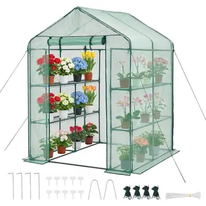 VEVOR Walk-in Greenhouse, 55.5" x 56.1" x 78.7" Greenhouse for Outdoors with PE Cover, 2 Tiers 8 Shelves, Roll-Up Zipper Door, Walk in Green House, Portable Plant Garden Hot House for Backyard Outside