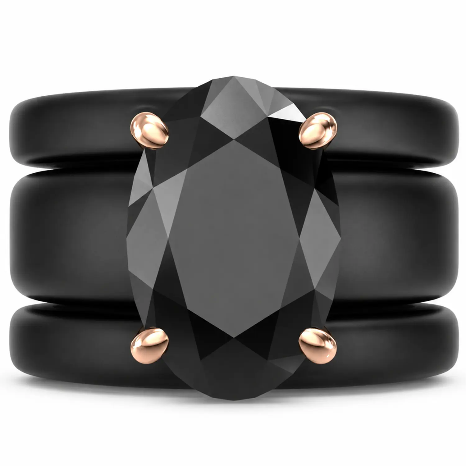 GlowStone Black Oval Cut CZ Ring Set for Women | Stackable 3-Ring Silicone Wedding Ring Set with 12×8 mm Oval CZ | Patented Design