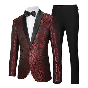 Men’s Jacquard Blazer & Pants Two-Piece Set – 2025 Autumn Business-Casual Suit with Floral Embroidery, Formal Suits, Father’s Day Gift