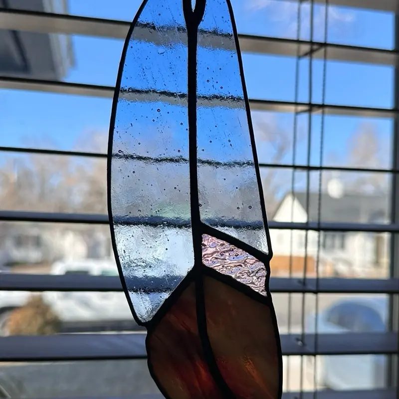Custom handmade whimsical stained glass feather
