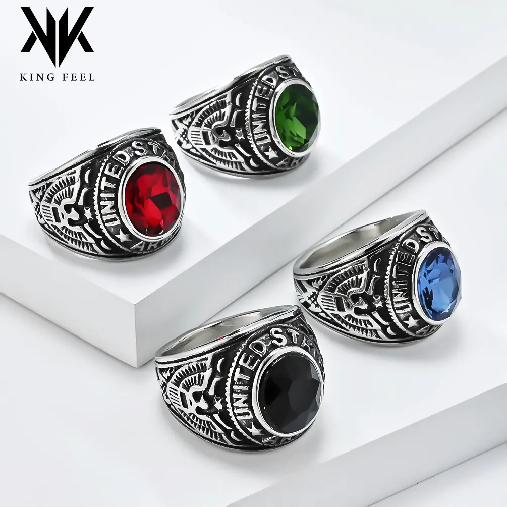 Vintage Titanium Steel American Coat of Arms Bald Eagle Ring - Land War Army Themed, Diamond-Inlaid Imitation Gemstone Fashion Costume Jewelry for Women
