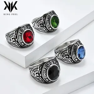 Vintage Titanium Steel American Coat of Arms Bald Eagle Ring - Land War Army Themed Diamond-Inlaid Imitation Gemstone Fashion Costume Jewelry Ring