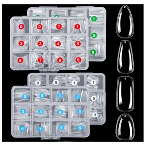 1000PCS Nail Tips Clear False Nails Full Cover for Acrylic Nails Kit 10 Sizes 4 Shapes Long Almond Square Coffin Oval Pre-Shape for Salon Home DIY Gifts