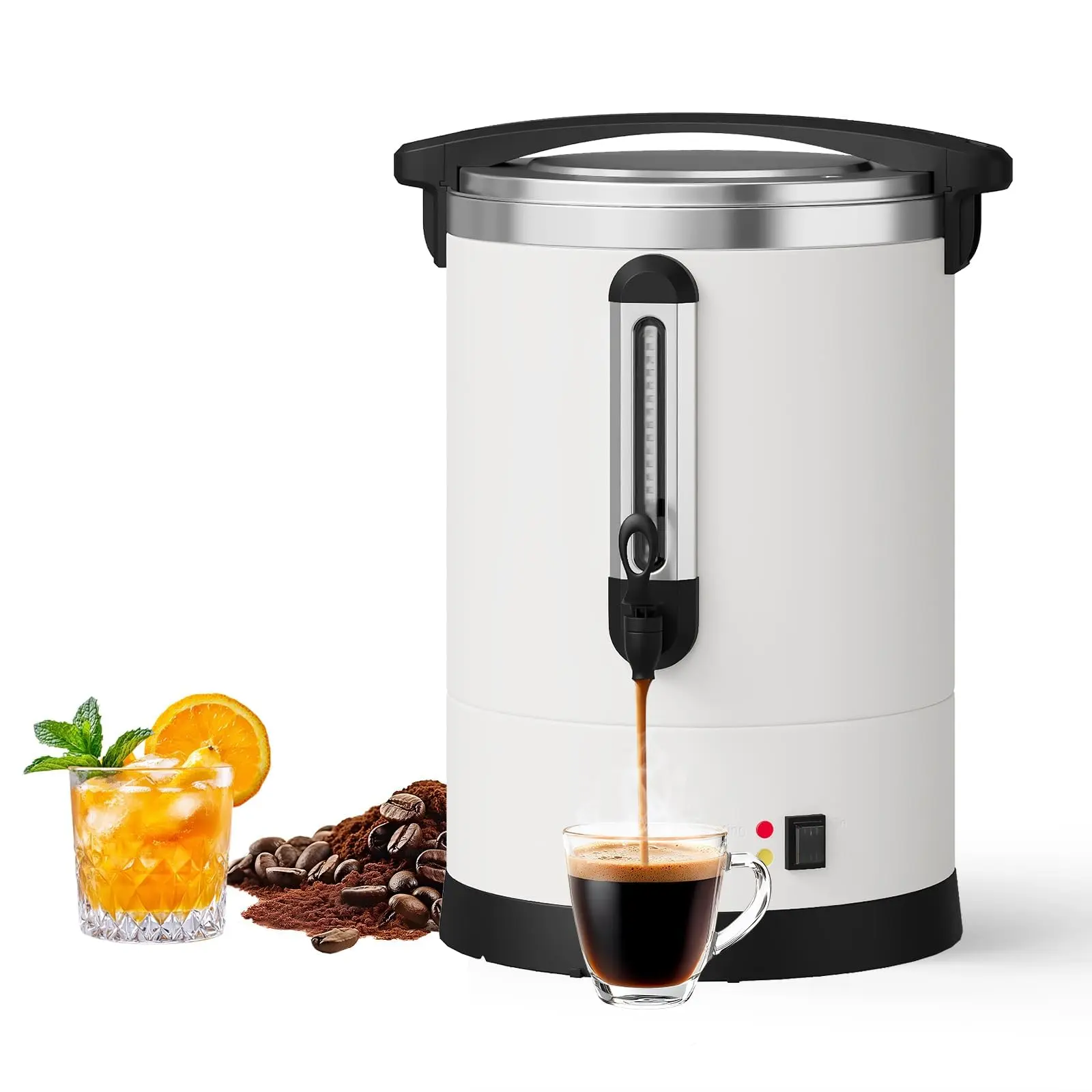100 Cups/14L Commercial Coffee Urn, 304 Stainless Steel Industrial Coffee Maker, Double Layer Heat Insulation & Keep Warm, Large Coffee Pot, Hot Water Urn for Catering Party Meeting, White