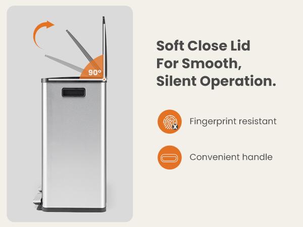 Dual Compartment 16 Gallon Stainless Steel Kitchen Trash Can with Lid and Step Pedals,Fingerprint Proof Garbage Bin for Home and Office