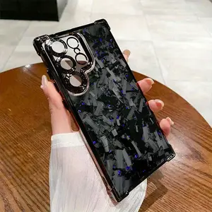 Purple Carbon Fiber Phone Cover Designed for Samsung Galaxy S25, S24, S23, S22, S21, S20 FE Ultra Plus Edge, Featuring a Transparent Soft Back That Offers Anti-Fall Protection.