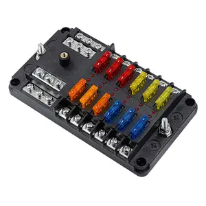 12 Way Fuse Block W/Negative Bus - ATC/ATO 12 Circuit Fuse Box with Ground, with Negative Bus & Protection Cover, Bolt Connect Terminals, 70 Stick Label, for 12V/24V Vehicle Car Boat Marine Auto