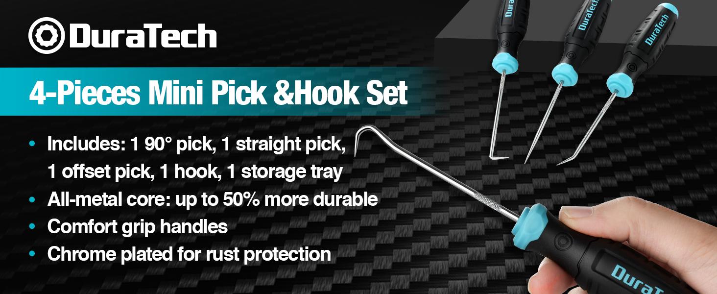 DURATECH  Hook and Pick Set, Offset, Straight, 90°Pick and Hook, Used for Auto and Electronics Maintenance Tools, with Storage Tray
