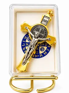 MEDAILLE DE SAINT BENOIT DOUBLE TONE GOLD MEDAL WITH PRAYER BOX