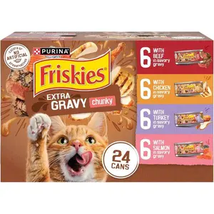 Extra Gravy Wet Cat Food Chunky 24ct Variety Pack (With Chicken, Turkey, Salmon, Beef) - (Pack of 24) 5.5 oz. Cans