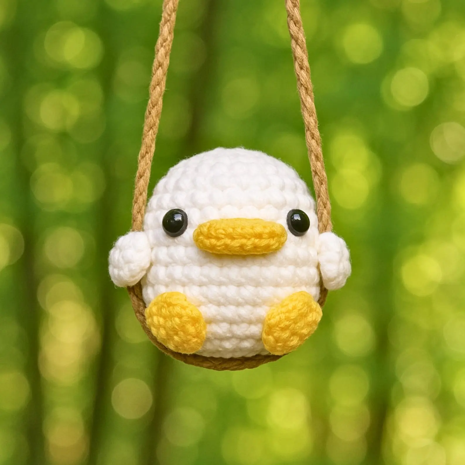 Crochet Duck Car Hanging Ornament – Cute Handmade Duck Rearview Mirror Decor, Kawaii Hanging Car Accessory, Gift for Duck Lovers