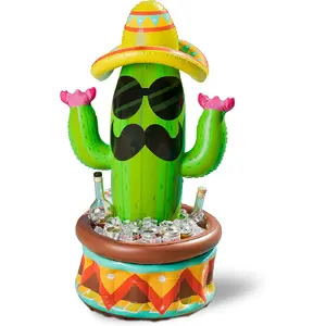 43" Inflatable Cactus Cooler with Sombrero Hat for Fiesta, Cinco de Mayo Party Supplies, Inflatable Party Cooler, Pool Party Decoration
