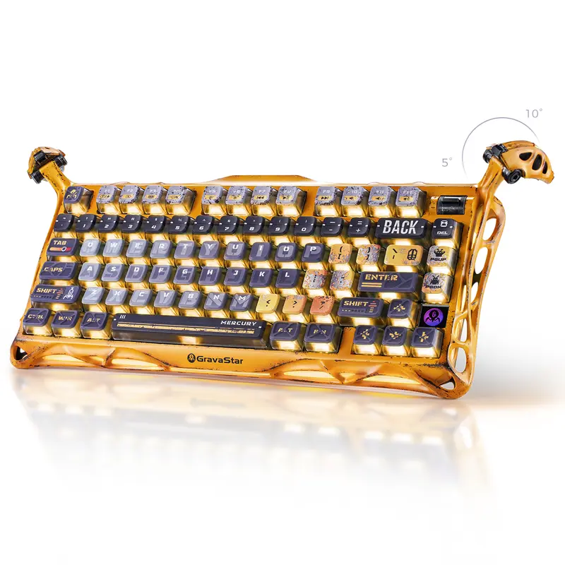 GravaStar Mercury K1 Pro Battle-Worn Yellow Wireless Mechanical Gaming Keyboard, Aluminum Alloy 75% Layout, Hot-Swappable RGB Custom Keyboard with Linear Switches – Handcrafted Battle-Worn Yellow Edition