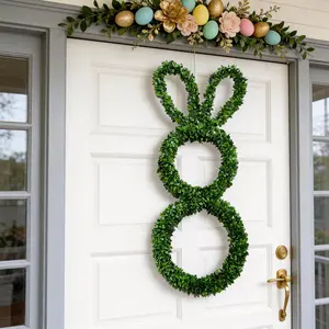 Handcrafted Rattan Easter Wreath with Realistic Leaves, Farmhouse Wreath for Home Wall Fireplace Decoration