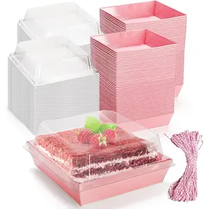 100 count  Paper Charcuterie Boxes with Clear , 5.3"x5.1"x2.4" Cardboard Dessert  Containers with Rope, Disposable Square Sandwich Box for Bakery, Donuts, Cookies, Strawberry, Salad