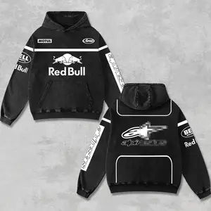 Retro Bell Helmets x White Redbull Racing Hoodie Vintage Washed, Formula World Championship Enthusiast, Motorcycle Off-Road Dirt Bike Graphic Streetwear, Heavyweight Biker Sweatshirt, Retro Moto Gear Motorbike Apparel Men’s Grunge Y2K Racing Jacket Style