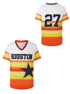 Men's Embroidery Baseball Jersey Stylish Jersey 27 Casual Short Sleeve V-Neck Button T-Shirts Party Sports Top Athletic Tops