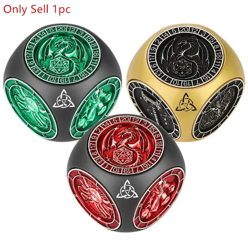 1pc Creative Hexagonal Pattern Dice Spinner,  6 Different Patterns Metal Polyhedron Turnable Dice, Indoor Entertainment Tabletop Role Playing Game Accessories, D4/D6/D8/D10/D12/D20 Polyhedral Dice