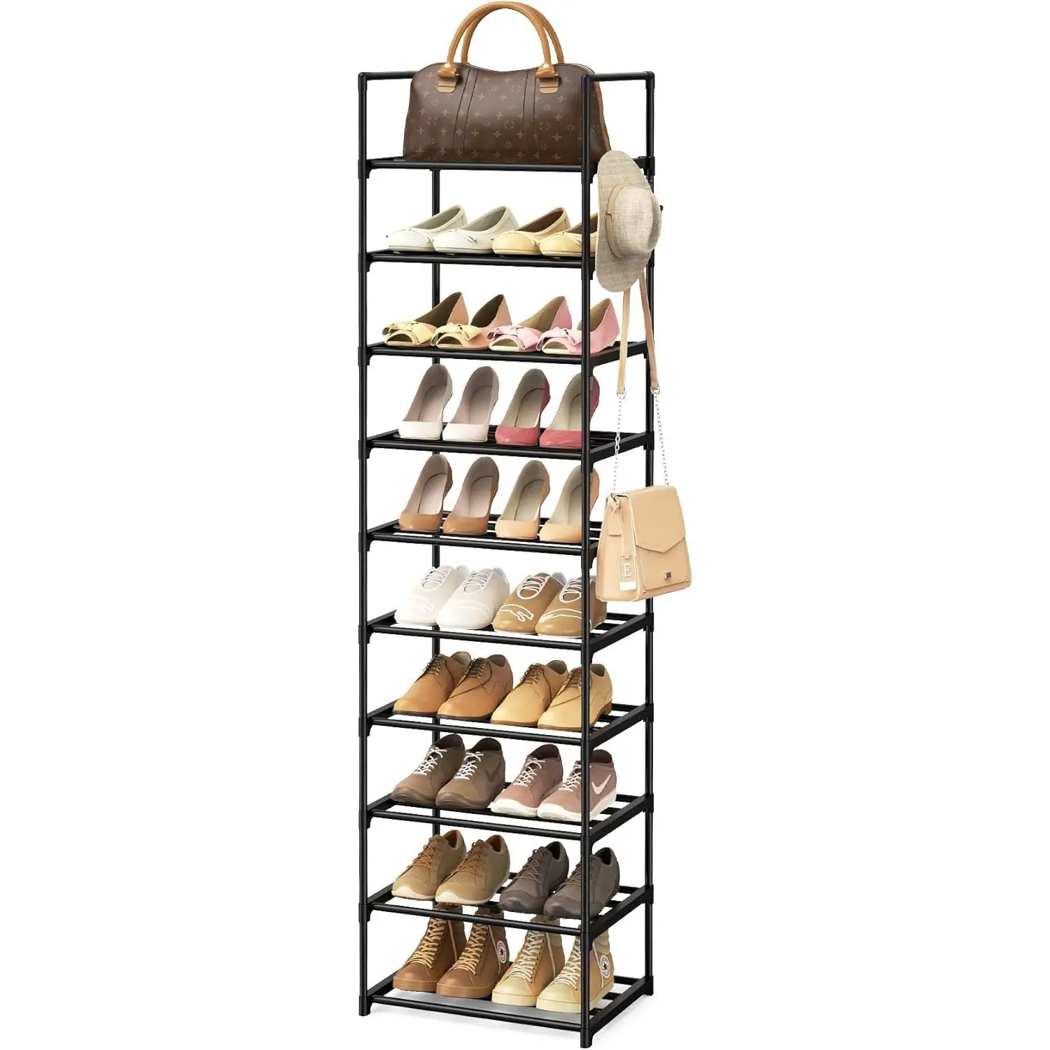 Shoe Rack 10 Tall Shoe Rack for Entryway Closet 20 24 Pairs Shoe & Boots Organizer Shelf Black Stackable Shoe Cabinet with, 17.1D x 11.8W x 78.7H in