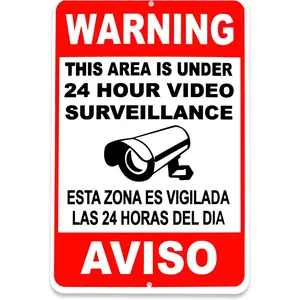 Video Surveillance Sign - 8 x 12 Aluminum 24 Hour Surveillance Sign Security Camera Sign No Trespassing Sign Your on Camera Signs