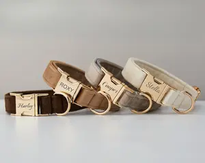 Multiple Colour Velvet Personalise Dog Collar Leash Set With Bow