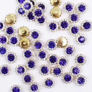 50Pcs Rhinestone Buttons Embellishments Sew On Crystal Rhinestones Flatback Beads Buttons with Diamond,Royal Blue
