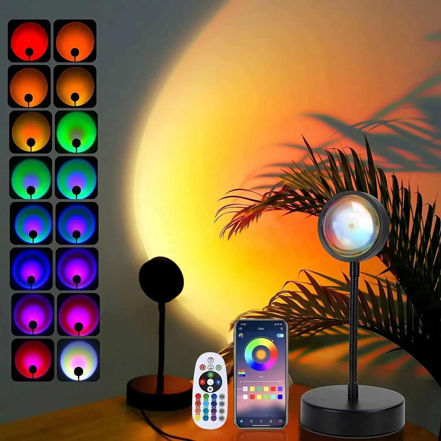 JIMEI Sunset Lamp Projector Led Lights for Bedroom Night Light RGB Lights Sun Sunlight Sunrise Lamp 10w 360° Rotation Mood Lighting Home/Room Decor Gifts for Women,Desktop Multicolor