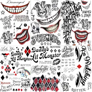 Unisex: Black 3D Short-Sleeve Tattoo Stickers — Featuring Halloween, Clown, and Other Designs