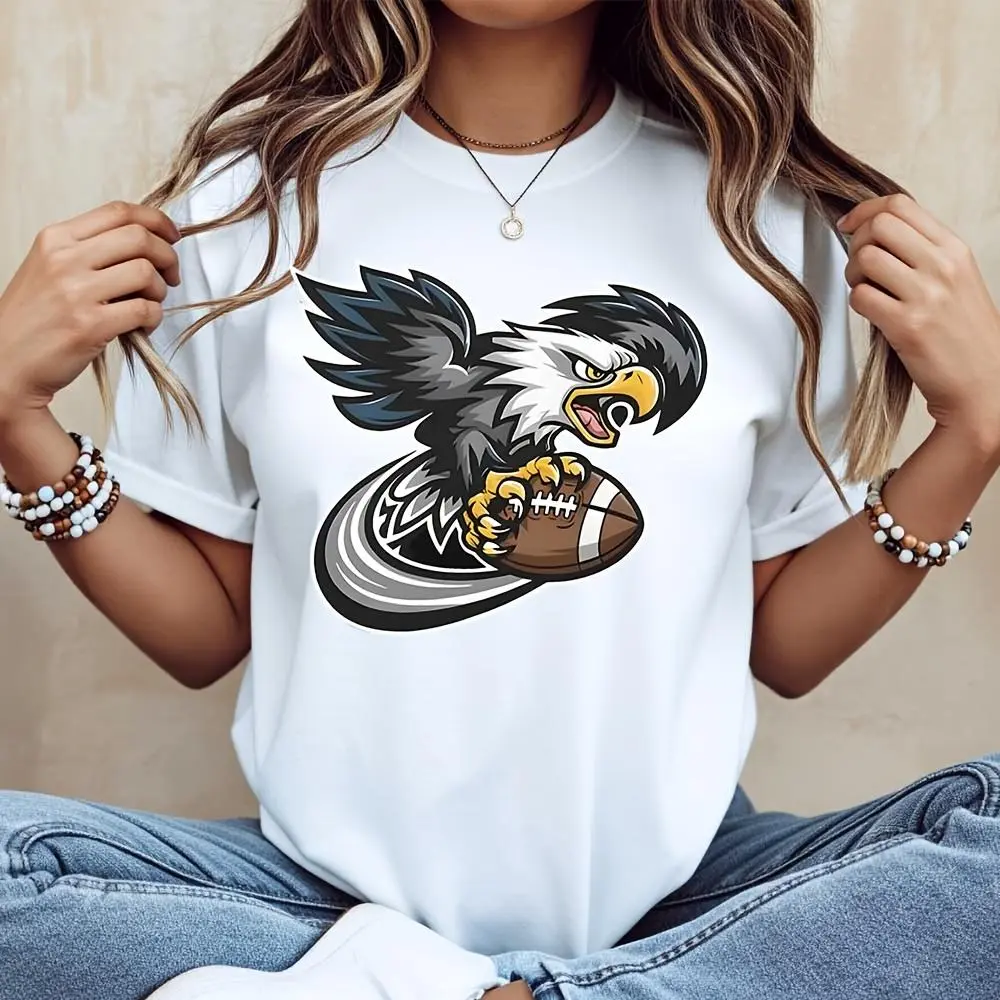 Eagle Holding American Football Graphic, T-Shirt, Sports Team Mascot Design, Casual Wear Game Day Fan Apparel