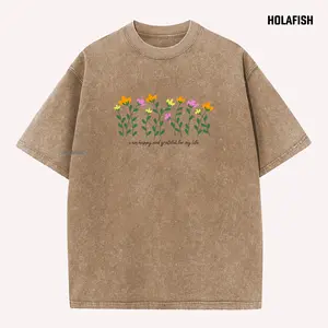 Holafish Casual Cotton Unisex Tee, Womens Tops, Trendy Graphic T-shirt, Heavyweight Cotton Shirt, Acid Washed Vintage Basic Tshirt,Mothers Day Gift summervibes