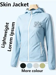 Women's Hooded Sun Protection Skin Jacket With Minimalist Figure Print Lightweight Breathable Windbreaker Loose Slim Fit Multiple Colors Versatile Daily Commute Travel Outdoor Casual Sun Protective Coat Jacket Plus Size For Women