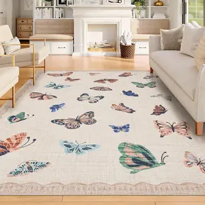 Garvee Butterfly Area Rug 5x7, No Slip Washable Rug, Modern Bedroom Rug Under Bed Ultra Carpet, Low-Profile Rugs for Living Room Bedroom Dining Room, Apricot
