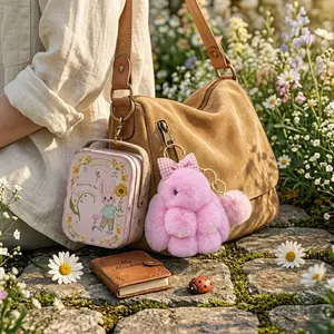 Plush Bunny Keychain Set, Cute Plush Rabbit Key Ring Gift Box, Perfect for Decoration, Bag Charm, Key Holder, Ideal Gift