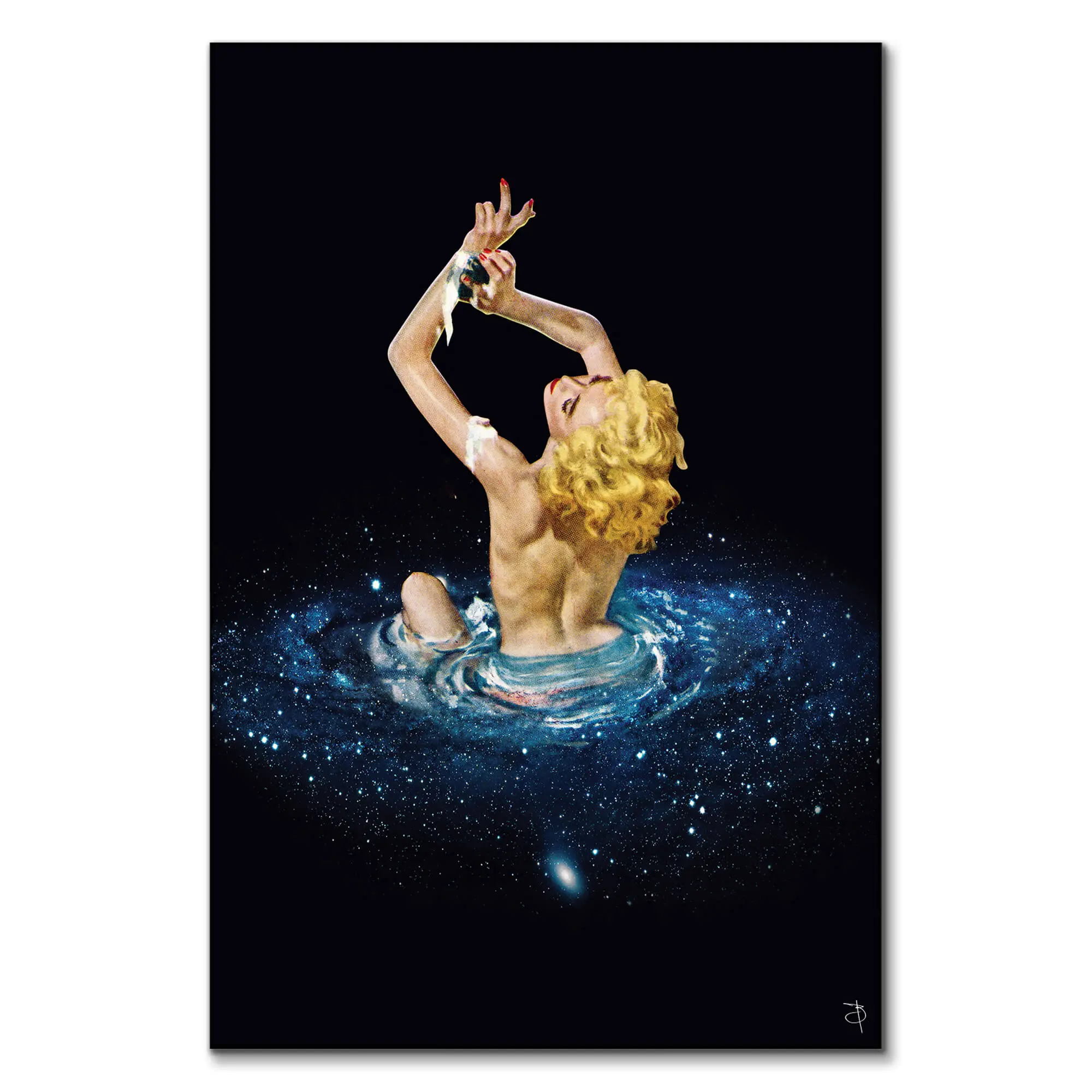 Galaxy Bath Wall Art Print, Surreal Artwork with Print and Frame