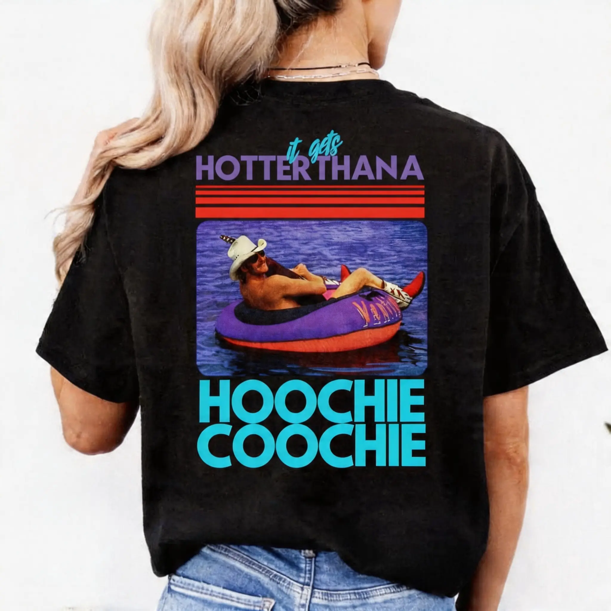 Unisex Chattahoochee Graphic T-Shirt, Short-Sleeve Country Music Tee, Casual Sports Top with "Hoochie Coochie" Back Print for Summer, Shortsleeve, Tshirt, Casual Sports Tops
