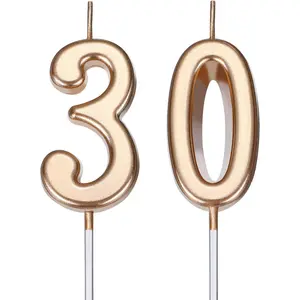 30th Birthday Candles Cake Topper Happy Birthday Cake Decoration for Wedding Anniversary Celebration, 3.54 Inches Total Length Champagne Gold