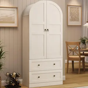 Tall Dome Bookcase with Drawers and Door, 4-Tier Wooden Bookshelf with Arched Top and Display Shelves