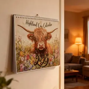 2026 Highland Cow Wall Calendar | 11" x 8" Open | Cute cows Calendar Photography Thick Paper for Organizing & Planning | Office Kitchen Decor or Gift | Animal Lovers & Home/Office Decor