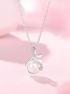 925 Sterling Silver Pearl Fish Tail Earrings Necklace Bracelet, Women's Micro-Set Zircon Jewelry, Hypoallergenic Gift Set
