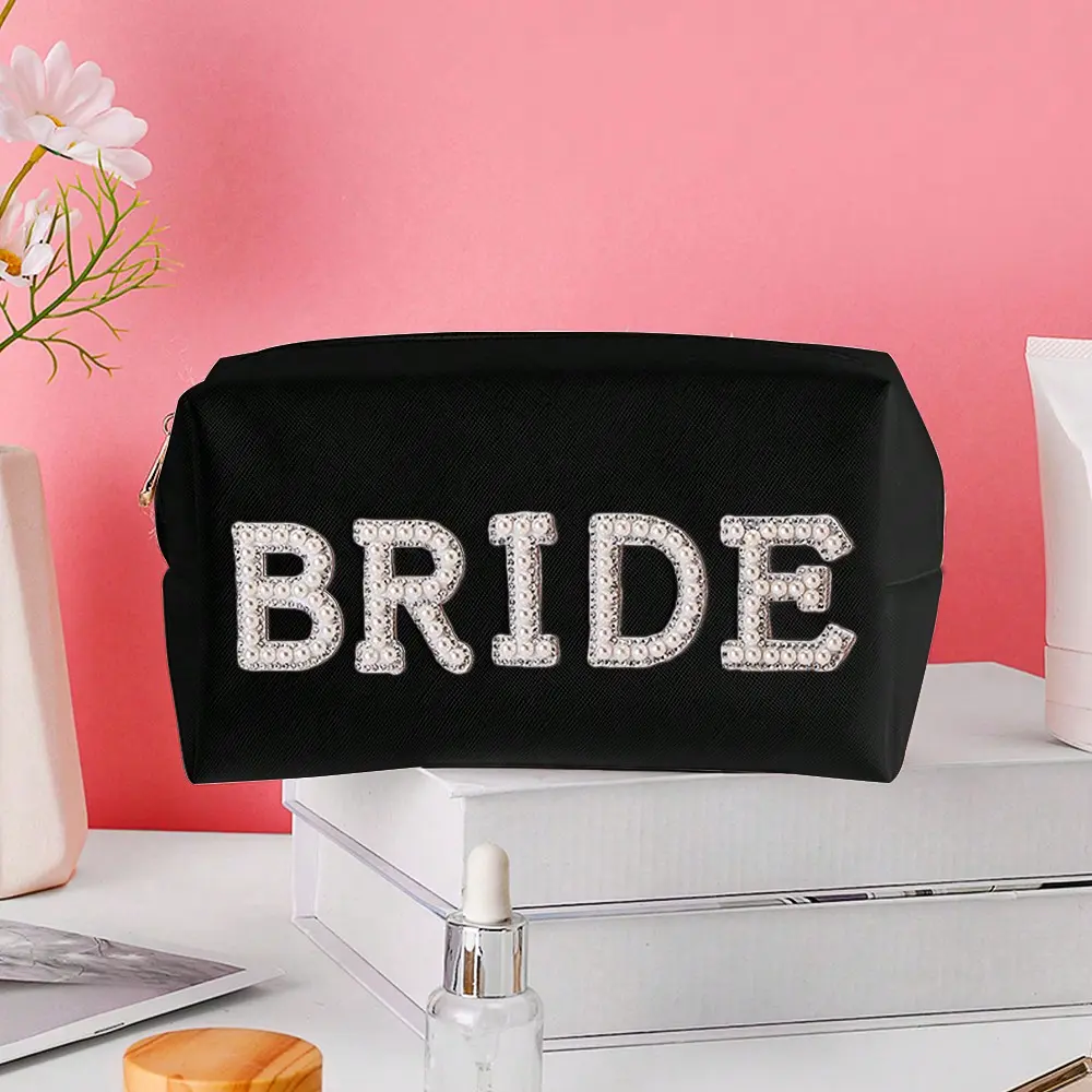 Makeup Bag White Large Pearl Letter Bride To Be Portable Travel Wash Bag Women's Bridal Party Engagement Gift