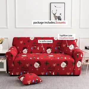 Luxury Christmas Print Sofa Cover, Elastic Full Wrap Slipcover, Stretch Sofa Cover, Anti-Scratch Dustproof, Easy Wash, Fits 1-4 Seater Sofas