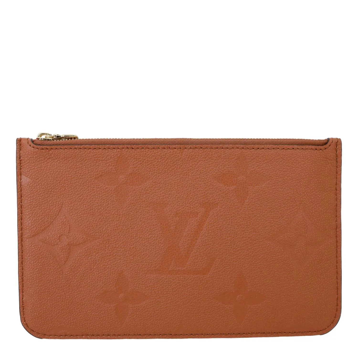 Pre-owned Louis Vuitton Leather Clutches & Wristlets Neverfull Pochette Giant Monogram Empreinte Wristlet Brown