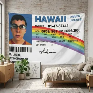 Mclovin ID Driver License Flag 3x5ft Tapestry, College Dorm Room Decor, Bedroom Indoor Outdoor Wall Hanging Banner, Knit Style
