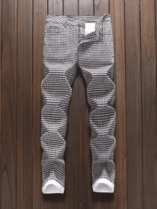 Men's Plaid Gingham Slim Fit Long Pants, Casual Street Style Business Lightweight, Menswear, Zipper Fly, All Seasons, Comfortable Stretch Fabric