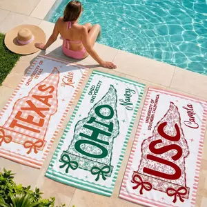 Custom University Beach Towel Custom With Name, School Banner Striped Towel, Class of 2026 Senior Team Gift, Coquette College Pennant Towel