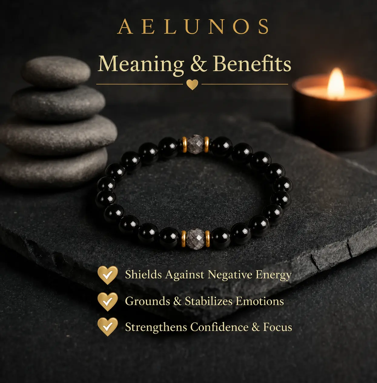 AELUNOS Obsidian and Larvikite Protection Bracelet for Men and Women, Grounding Energy and Healing Crystal Beads, Fashion Costume Jewelry for Daily Wear, Love & Freedom Jewelry Gifts for Birthday and Anniversary