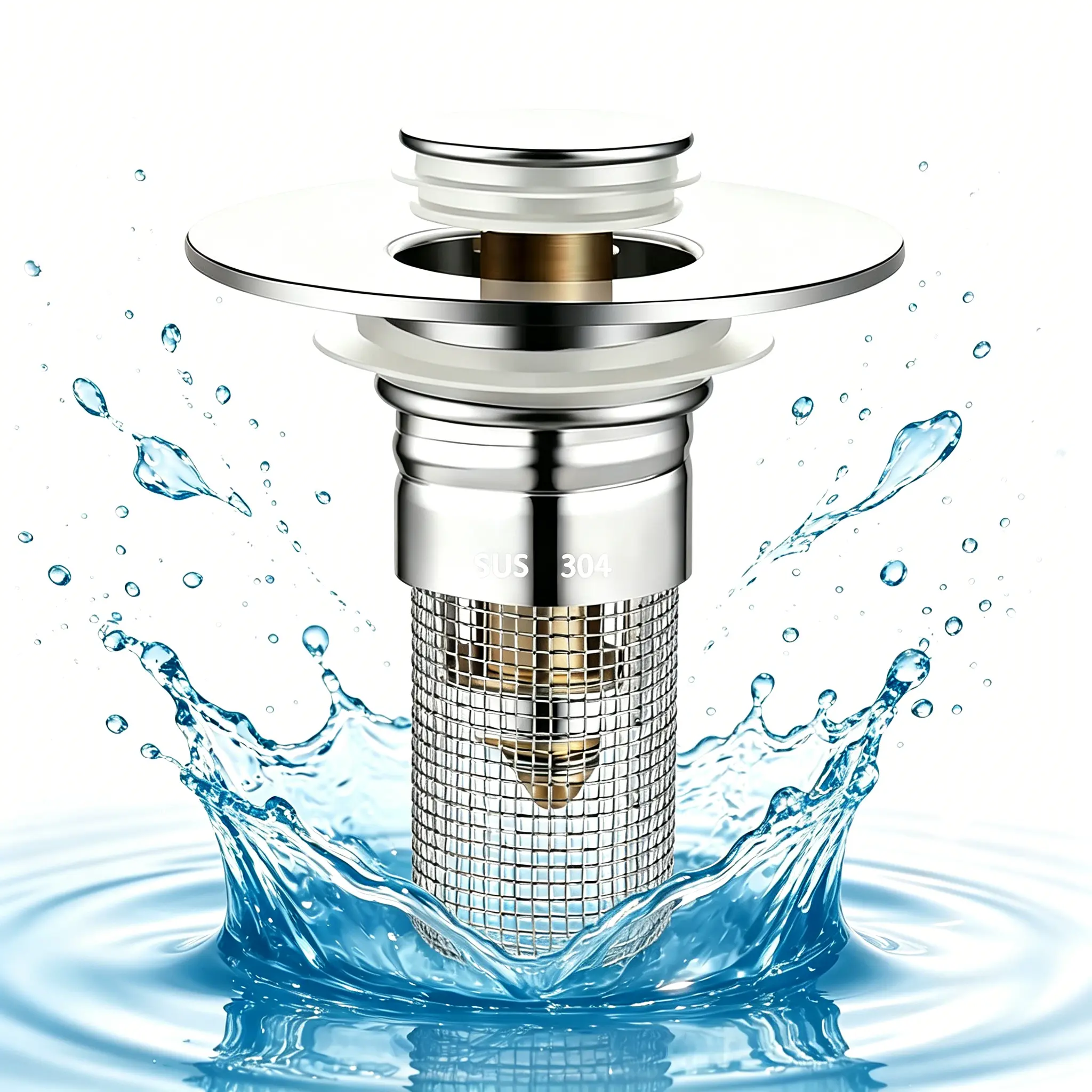 Drain Screen Bathroom Sink Stopper Hair Stopper, Pop Up Sink Drain Filter with Removable Stainless Steel Strainer Basket Hair Stopper, for US Bathroom Sink Stopper Replacement.